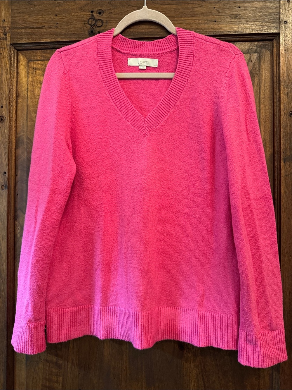 LOFT Women's V-Neck Sweater in Hot Pink